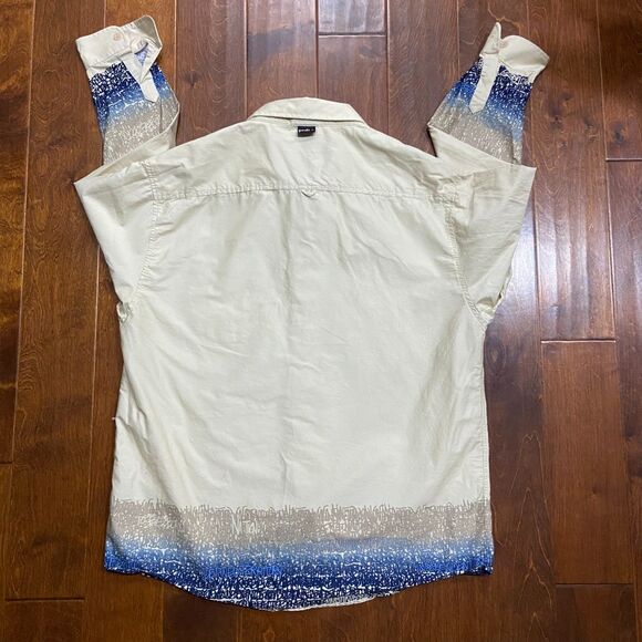 PNB Nation Vintage Y2K Tan Blue Button Down Shirt Cotton Men's Size Extra Large - Picture 7 of 12